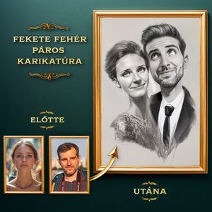 Fekete Fehér Páros Karikatúra a Fotódból (no.1), Ajándék Valentin-napra, Ajándék Évfordulóra, Művészet, Grafika & Illusztráció, Digitális, Fotó, grafika, rajz, illusztráció, MESKA