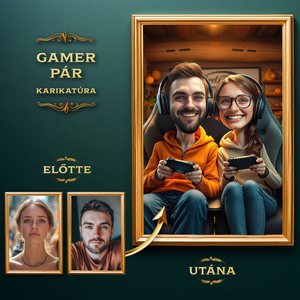Gamer Pár Karikatúra a Fotódból (no.1), Művészet, Grafika & Illusztráció, Digitális, , MESKA