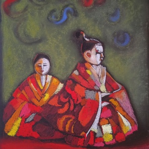 Japán babák - alaktanulmány, Művészet, Festmény, Pasztell, Festészet, Fotó, grafika, rajz, illusztráció, MESKA