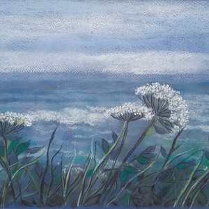 Tenger és virágok, Művészet, Festmény, Pasztell, Festészet, Fotó, grafika, rajz, illusztráció, MESKA