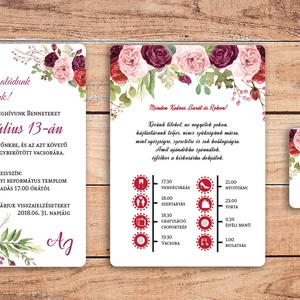 Bordó rózsás modern esküvői meghívó borítékkal - esküvő - meghívó & kártya - meghívó - Meska.hu