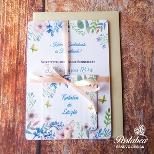 Pasztell vadvirágos akvarell modern esküvői meghívó borítékkal - esküvő - meghívó & kártya - meghívó - Meska.hu