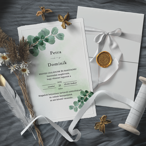 Eucalyptus Festivus elegáns esküvői meghívó / digitális meghívó, Esküvő, Meghívó & Kártya, Meghívó, Fotó, grafika, rajz, illusztráció, MESKA