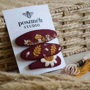 Kézzel hímzett lenvászon hajcsat szett  3 db (őszi kollekció), Ruha & Divat, Hajdísz & Hajcsat, Hajcsat & Hajtű, Hímzés, Varrás, MESKA