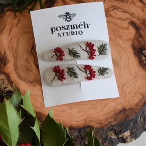 Kézzel hímzett lenvászon hajcsat szett � 2 db (karácsonyi kollekció) - Meska.hu