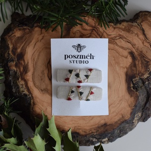 Kézzel hímzett lenvászon hajcsat szett  2 db ünnepi kollekció - ruha & divat - hajdísz & hajcsat - hajcsat & hajtű - Meska.hu