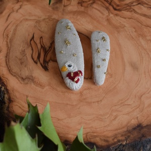 Hímzett lenvászon hajcsat szett  liba és aranycsillagok - ruha & divat - hajdísz & hajcsat - hajcsat & hajtű - Meska.hu