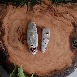 Hímzett lenvászon hajcsat szett  liba és aranycsillagok - Meska.hu