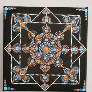 Mandala vászonkép - Kék-narancssárga - Meska.hu