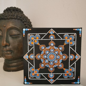 Mandala vászonkép - Kék-narancssárga - otthon & életmód - dekoráció - kép & falikép - vászonkép - Meska.hu