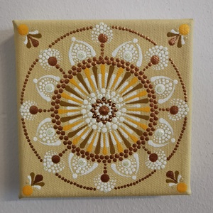 Mandala vászonkép - Vajszínű-barna-fehér, Otthon & Életmód, Dekoráció, Kép & Falikép, Vászonkép, Festett tárgyak, MESKA