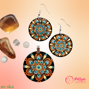 Többféle fa medál + fülbevaló szett - Menta/Narancssárga/Citromsárga választható variációkban - ékszer - ékszerszett - Meska.hu