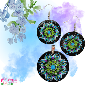 Többféle fa medál + fülbevaló szett - Rózsaszín-narancs/Kék-zöld/Narancs-kék választható variációkban - ékszer - ékszerszett - Meska.hu