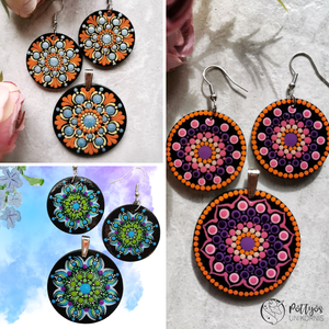 Többféle fa medál + fülbevaló szett - Rózsaszín-narancs/Kék-zöld/Narancs-kék választható variációkban, Ékszer, Ékszerszett, Festett tárgyak, Ékszerkészítés, MESKA