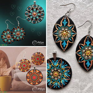 Többféle fa medál + fülbevaló szett - Türkiz/Narancs/Kék választható variációkban, Ékszer, Ékszerszett, Festett tárgyak, Ékszerkészítés, MESKA