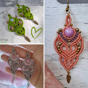 Többféle mikromakramé fülbevaló - választható színvariációkban, Ékszer, Fülbevaló, Lógó fülbevaló, Ékszerkészítés, Csomózás, MESKA