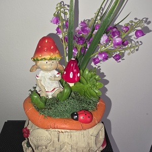 Tavaszi Tündérkert � Gombaházas kaspóban asztaldísz, Otthon & Életmód, Dekoráció, Asztal és polc dekoráció, Asztaldísz, , MESKA