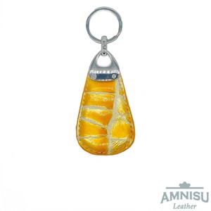 Sárga lakk krokkómintás csepp alakú swarovski köves bőr kulcstartó H2010 - táska & tok - kulcstartó & táskadísz - kulcstartó - Meska.hu