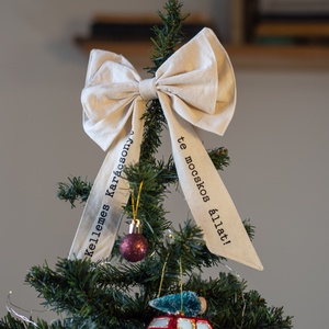 kellemes karácsonyt te mocskos állat feliratos csúcsdísz, dekorációs masni, Karácsony, Karácsonyi lakásdekoráció, Karácsonyfadíszek, Varrás, MESKA