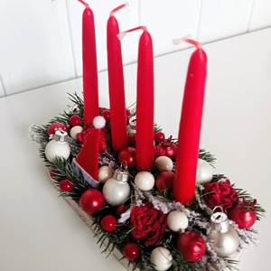 Kicsi adventi tál piros - karácsony - adventi díszek - adventi koszorú - Meska.hu