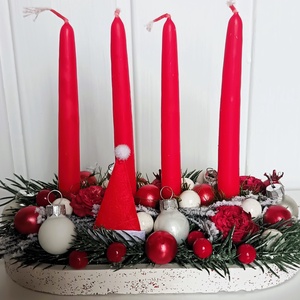 Kicsi adventi tál piros, Karácsony, Adventi díszek, Adventi koszorú, Virágkötés, MESKA