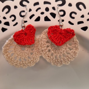 Szíves csipkerék, Ékszer, Fülbevaló, Lógó fülbevaló, Horgolás, MESKA