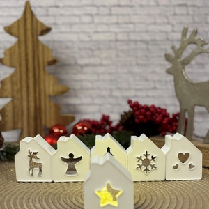 Gipsz - Cement Karácsonyi házikók 6 db/szett - karácsony - karácsonyi lakásdekoráció - karácsonyi falu, házikó - Meska.hu