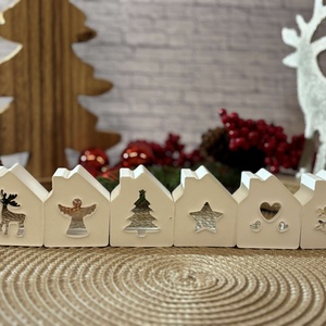 Gipsz - Cement Karácsonyi házikók 6 db/szett - karácsony - karácsonyi lakásdekoráció - karácsonyi falu, házikó - Meska.hu