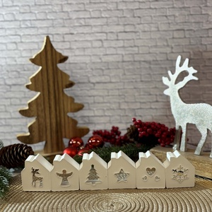 Gipsz - Cement Karácsonyi házikók 6 db/szett, Karácsony, Karácsonyi lakásdekoráció, Karácsonyi falu, házikó, Gipszöntés, MESKA