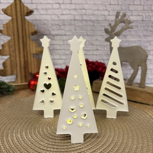 Gipsz - Cement Karácsonyfák díszes 4 db/szett - karácsony - karácsonyi lakásdekoráció - karácsonyi falu, házikó - Meska.hu