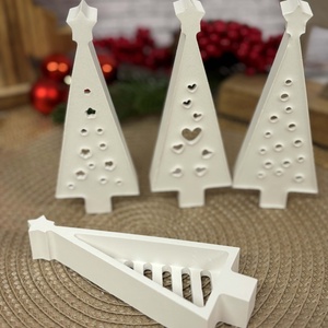 Gipsz - Cement Karácsonyfák díszes 4 db/szett - karácsony - karácsonyi lakásdekoráció - karácsonyi falu, házikó - Meska.hu
