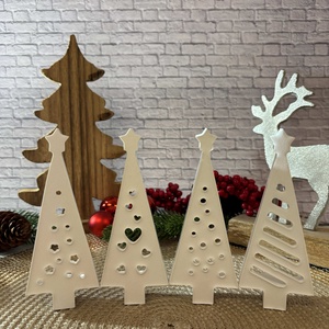 Gipsz - Cement Karácsonyfák díszes 4 db/szett - karácsony - karácsonyi lakásdekoráció - karácsonyi falu, házikó - Meska.hu
