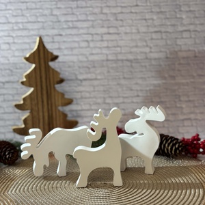 Gipsz - Cement Rénszarvasok 3 db/szett - karácsony - karácsonyi lakásdekoráció - karácsonyi falu, házikó - Meska.hu