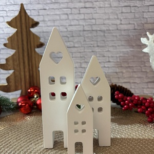 Gipsz - Cement Szívecskés Házikó 3 db/szett - karácsony - karácsonyi lakásdekoráció - karácsonyi falu, házikó - Meska.hu