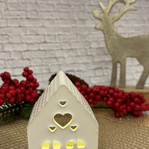 Gipsz - Cement Házikó mécsestartó, Otthon & Életmód, Gyertya, illat, aroma, Gyertyatartó, Gipszöntés, MESKA