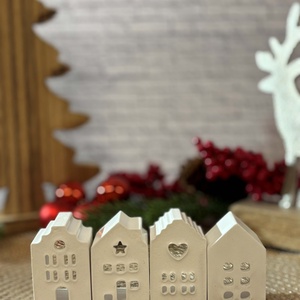 Gipsz - Cement Házikó - világítással (2 db/csomag), Karácsony, Karácsonyi lakásdekoráció, Karácsonyi falu, házikó, Gipszöntés, MESKA