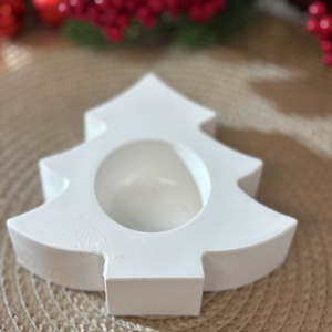 Gipsz - Cement Fenyő alakú mécsestartó - fekvő, Karácsony, Karácsonyi lakásdekoráció, Ünnepi asztaldekoráció, Gipszöntés, MESKA