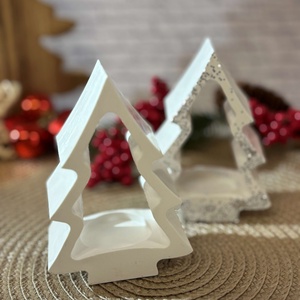 Gipsz - Cement Fenyő alakú mécsestartó - álló - karácsony - karácsonyi lakásdekoráció - ünnepi asztaldekoráció - Meska.hu