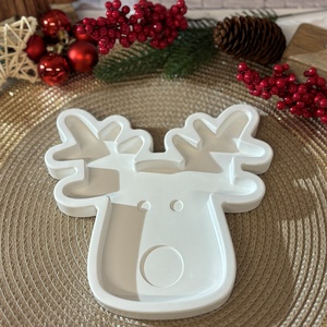 Gipsz - Cement Rénszarvas formájú tálca - karácsony - karácsonyi lakásdekoráció - ünnepi asztaldekoráció - Meska.hu