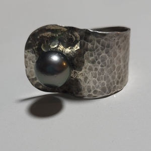 Tahiti gyöngy és ezüst gyűrű - ékszer - gyűrű - statement gyűrű - Meska.hu