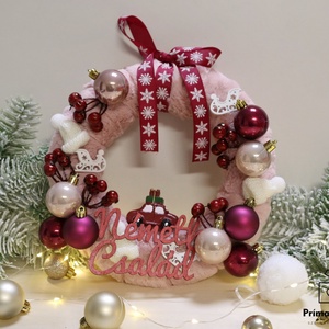 Bordó kisautós ajtódísz - családnévvel is kérhető - karácsony - adventi díszek - adventi ajtódísz - Meska.hu