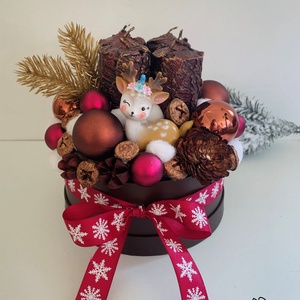 Bordó őzikés karácsonyi box, Karácsony, Adventi díszek, Adventi asztaldísz, Mindenmás, MESKA