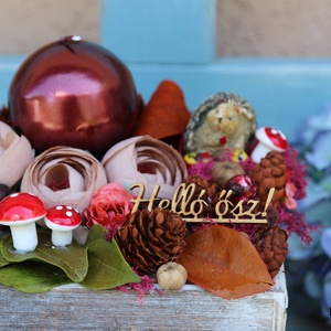 Őszi box metál bordó gyertyával - otthon & életmód - dekoráció - asztal és polc dekoráció - asztaldísz - Meska.hu