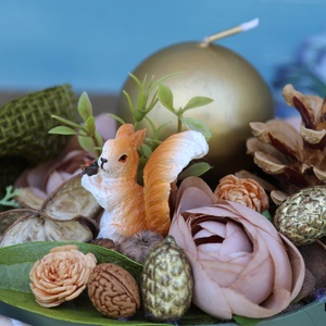 Őszi box metál arany gyertyával, mókussal - otthon & életmód - dekoráció - asztal és polc dekoráció - asztaldísz - Meska.hu