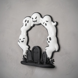 Halloween ajtódísz, szellem koszorú sírkővel � ajtókopogtató és fali dekoráció, 19 x 19 cm - otthon & életmód - dekoráció - halloween - halloweeni ajtódíszek és ablakdíszek - Meska.hu