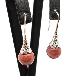 Fülbevaló golyó sardonyx mintás kürt lógós 10-11mm, Ékszer, Fülbevaló, Lógó fülbevaló, , MESKA