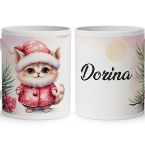 Kérd a neveddel - Pink karácsonyi cica mintás bögre, Otthon & Életmód, Konyhafelszerelés, tálalás, Tálalás, Bögre & Csésze, , MESKA