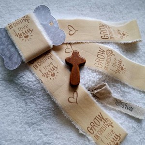 Kézzel festett és bélyegzett, tépett, pamutszalag, Bibliai, igés, felirattal- krém- 026, , , MESKA