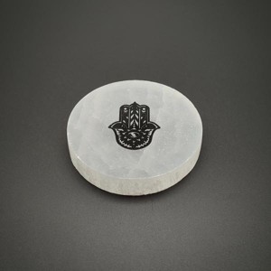 Szelenit korong Fatima keze fekete matricás 6-7cm, Kellékek & szerszámok, Ásvány alapanyag, Szelenit korong, , MESKA