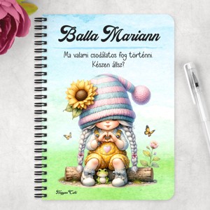 Személyre szabható - Szívecskés napraforgós manó lány mintás A5-ös füzet - otthon & életmód - papír, írószer - jegyzetfüzet & napló - Meska.hu
